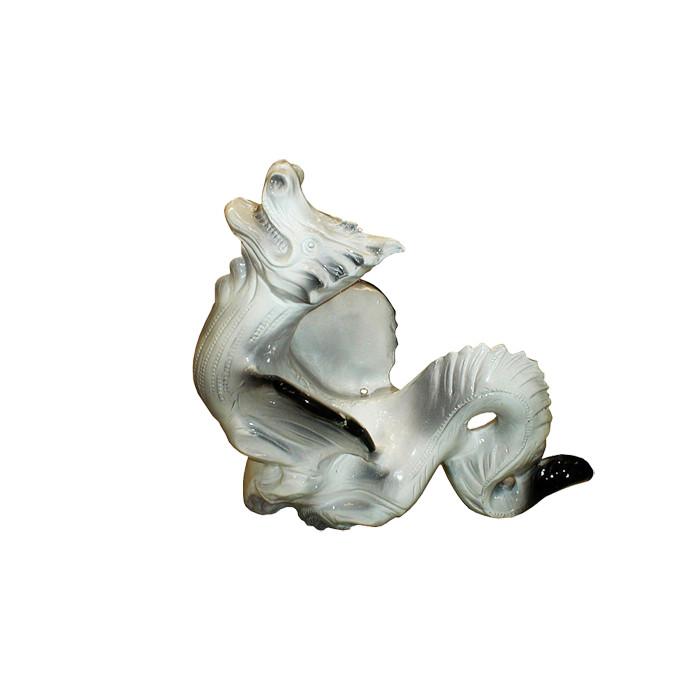 Декоративный элемент на кровлю Дракон, бело-черный глазурь, Purr-Keramic